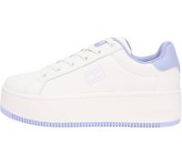 Plateausneaker TOMMY JEANS "TJW FLATFORM ESS MU", Damen, Gr. 39, weiß (weiß, flieder), Leder, Schuhe Plateausneaker, Freizeitschuh, Halbschuh, Schnürschuh mit Kontrastbesatz (14716959-39) weiß, fliede