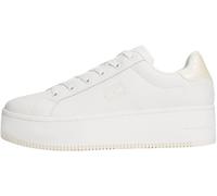 Plateausneaker TOMMY JEANS "TJW FLATFORM PEARLIZED SNEAKER", Damen, Gr. 35, weiß, Leder, Lederimitat, Schuhe Plateausneaker, Freizeitschuh, Halbschuh, Schnürschuh mit weichem Schaftrand (87478628-35)