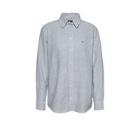 Hemdbluse TOMMY JEANS "TJW RLX LINEN SHIRT", Damen, Gr. L (40), blau (colorado blau), Web, Obermaterial: 75% Baumwolle, 25% Leinen, gestreift, casual, relaxed fit hüftlang, Langarm Ärmel mit Ärmelschl