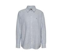 Hemdbluse TOMMY JEANS "TJW RLX LINEN SHIRT", Damen, Gr. XS (34), blau (colorado blau), Web, Obermaterial: 75% Baumwolle, 25% Leinen, gestreift, casual, relaxed fit hüftlang, Langarm Ärmel mit Ärmelsch