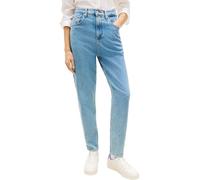 Tapered-fit-Jeans TOMMY JEANS "High waist - Mom-Jeans Tapered", Damen, Gr. 31, Länge 30, blau (denim light), Denim/Jeans, Obermaterial: 99% Baumwolle, 1% Elasthan, Abriebeffekte, Jeans, Mit Tommy Hilf