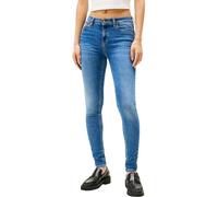 Skinny-fit-Jeans TOMMY JEANS "NORA MR SKNY AH1280", Damen, Gr. 26, Länge 28, blau (denim medium3), Denim/Jeans, Obermaterial: 98% Baumwolle, 2% Elasthan, unifarben, skinny fit knöchellang, Jeans, mit 