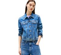 Jeansjacke TOMMY JEANS "CLASSIC TRUCKER JACKET CI8132", Damen, Gr. L (40), blau (denim medium), Denim/Jeans, Obermaterial: 99% Baumwolle, 1% Elasthan, unifarben, casual, Langarm angesetztes Bündchen, 