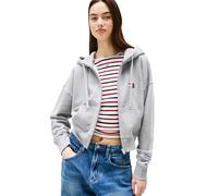 Tommy Jeans Damen-Kapuzenpullover mit Reißverschluss, mittelschwer, mit gesticktem Flaggen-Logo, Grau meliert, M
