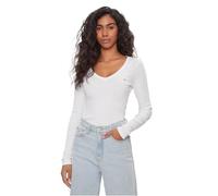 Tommy Jeans Damen Tjw Slim Essential Rib V Ls Dw0dw17990 L/S T-Shirt, White (Ecru), XL