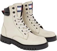 Tommy Jeans Damen Mid Boot Stiefel Lace Up aus Leder, Beige (Bleached Stone), 39