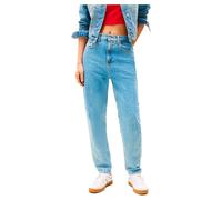 Tapered-fit-Jeans TOMMY JEANS "High waist - Mom-Jeans Tapered", Damen, Gr. 27, Länge 34, blau (denim light), Denim/Jeans, Obermaterial: 99% Baumwolle, 1% Elasthan, Abriebeffekte, modisch, Jeans, Mit T