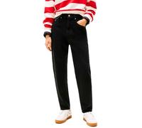 Mom-Jeans TOMMY JEANS "MOM JEAN UHR TPR A", Damen, Gr. 30, Länge 28, schwarz (denim schwarz), Denim/Jeans, Obermaterial: 99% Baumwolle, 1% Elasthan, unifarben, casual, gerade, unten schmal, Jeans, mit