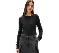 Tommy Jeans Damen Strickpullover aus Bio-Baumwolle TJW CABLE ESSENTIAL SWEATER, schwarz, Gr. L