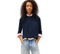 Strickpullover TOMMY JEANS "TJW ESSENTIAL CREW SWEATER EXT", Damen, Gr. L (40), schwarz night navy, Feinstrick, Obermaterial: 100% Baumwolle, unifarben, regular fit normal, Rundhals, Rippstrickbündche