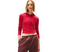 Strickjacke TOMMY JEANS "TJW ESSENTIAL ZIPPER HOOD CARDI", Damen, Gr. L (40), ruby rhubarb, Strick, Obermaterial: 65% Baumwolle, 35% Polyamid, unifarben, regular fit taillenlang, Rundhals, Strickjacke