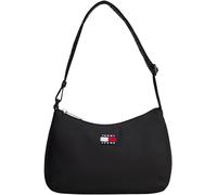 Schultertasche TOMMY JEANS "TJW ESS DAILY SHOULDER BAG", Damen, Gr. B/H/T: 25cm x 18cm x 8cm, schwarz, Textil, Taschen Schultertasche, Damen Tragetasche mit logobedrucktem Riemen (77884159-0) schwarz