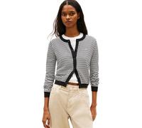 Strickjacke TOMMY JEANS "TJW ESSENTIAL CREW NECK CARDIGAN", Damen, Gr. L (40), schwarz stripe 02, Strick, Obermaterial: 100% Baumwolle, gestreift, regular fit normal, Rundhals, Rippstrickbündchen, Str