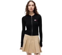 Tommy Jeans Damen Strickjacke Cardigan Hood Rib mit Reißverschluss, Schwarz (Black), XL