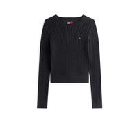 Tommy Jeans Damen Strickpullover aus Bio-Baumwolle TJW CABLE ESSENTIAL SWEATER, schwarz, Gr. XS
