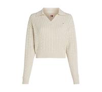 Tommy Jeans Damen Strickpullover RUGBY mit Zopfmuster Boxy Fit, beige, Gr. XL