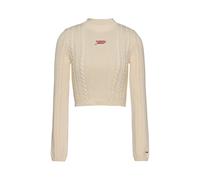 Tommy Jeans Damen Strickpullover TJW CABLE SCRIPT SWEATER EXT, weiss, Gr. L
