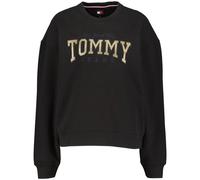 Tommy Jeans Damen Sweatshirt mit Glitzer-Logo, schwarz, Gr. S