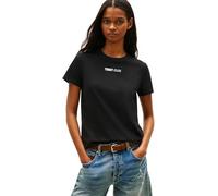 Tommy Jeans Damen T-Shirt Kurzarm Essential Logo mit Rundhalsausschnitt, Schwarz (Black), L