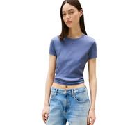 Tommy Jeans Damen T-Shirt Kurzarm Essential Rib Slim Fit, Blau (Blue Moment), M