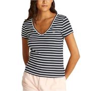 Tommy Jeans Damen T-Shirt Kurzarm Essential Rib Slim Fit, Mehrfarbig (Dark Night Navy/Stripe), XS