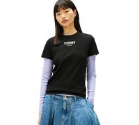 Tommy Jeans Damen T-Shirt Kurzarm Regular Essential mit Rundhalsausschnitt, Schwarz (Black), S