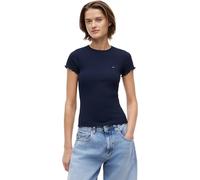 Tommy Jeans Damen T-Shirt Kurzarm Slim Lettuce Edge Rib mit Rüschenbesatz, Blau (Dark Night Navy), M