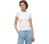 Tommy Jeans Damen T-Shirt Kurzarm Slim Lettuce Edge Rib mit Rüschenbesatz, Weiß (Ecru), XL