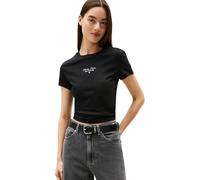 Tommy Jeans Damen T-Shirt Kurzarm Slim Logo Tee mit Rundhalsausschnitt, Schwarz (Black), XS