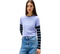 Tommy Jeans T-Shirt ESS Logo 1 Damen Slim Fit, Kurzarm L Vintage Iris