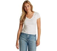 Kurzarmshirt TOMMY JEANS "TJW SLIM V-NECK TEE", Damen, Gr. S (36), beige (ecru), Single Jersey, Obermaterial: 100% Baumwolle, unifarben, slim fit hüftlang, V-Ausschnitt, abgesteppt, Shirts, mit Logo-S