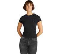Kurzarmshirt TOMMY JEANS "TJW SLIM C-NECK TEE", Damen, Gr. XL (42), schwarz, Single Jersey, Obermaterial: 100% Baumwolle, unifarben, slim fit hüftlang, Rundhals, abgesteppt, Shirts, mit Logo-Stickerei