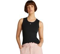 Tanktop TOMMY JEANS "TJW ESSENTIAL RIB TANK EXT", Damen, Gr. L (40), schwarz, Rippware, Obermaterial: 95% Baumwolle, 5% Elasthan, unifarben, Basic, figurbetont kurz, Rundhals, Tops, mit Logostickerei