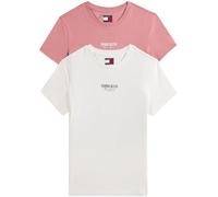 Tommy Jeans Damen 2er Pack T-Shirts Kurzarm Essential Logo Tee Rundhalsausschnitt, Mehrfarbig (Ecru/Tahiti Berry), S