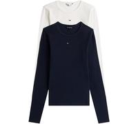 Tommy Jeans Damen Tjw 2pack Slim Essential Rib Dw0dw17716 T-Shirt L/S, Multi (Ecru/Dark Night Navy), XL EU