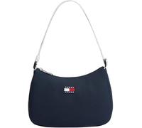 Schultertasche TOMMY JEANS "TJW ESS DAILY SHOULDER BAG", Damen, Gr. B/H/T: 25cm x 18cm x 8cm, nachtblau, Textil, Taschen Schultertasche, Damen Umhängetasche, Handtasche, Tragetasche mit Logo-Aufnäher 