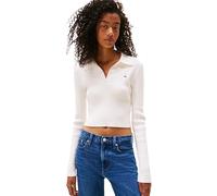 Polokragenpullover TOMMY JEANS "TJW ESSENTIAL POLO LS SWEATER", Damen, Gr. XL (42), weiß (ancient weiß), Strick, Obermaterial: 80% Baumwolle, 20% Polyamid, unifarben, casual, regular fit, Langarm, Pul
