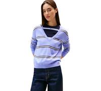 Tommy Jeans Damen Pullover Essential mit V-Ausschnitt, Violett (Vintage Iris/Stripe), 3XL