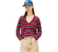 Tommy Jeans Damen Tjw Essential Vneck Sweater EXT Dw0Dw19888 Pullover, RED (Lavish Cerise/Multi Stripe), S