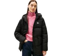 Steppjacke TOMMY JEANS "TJW HOODED MIDI PUFFER JACKET", Damen, Gr. L (40), schwarz, Web, Obermaterial: 100% Nylon, unifarben, regular fit wadenlang, Jacken (96060512-L) schwarz