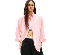 Langarmbluse TOMMY JEANS "TJW OVS POPLIN SHIRT", Damen, Gr. L (40), tropical blush, stripe, Web, Obermaterial: 65% Baumwolle, 35% Nylon, gestreift, regular fit normal, Manschette, Blusen, mit modische