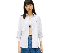 Hemdbluse TOMMY JEANS "TJW REG OXFORD SHIRT", Damen, Gr. XXS (32), periwinkle dusk, stripe, Web, Obermaterial: 100% Baumwolle, gestreift, regular fit hüftlang, Ärmel mit Ärmelschlitz 1-Knopf-Manschett