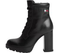 High-Heel-Stiefelette TOMMY JEANS "TJW LACE UP HIGH HEEL BOOTS", Damen, Gr. 40, schwarz, Leder, Schuhe, Blockabsatz, Schnürstiefelette mit Logoflag (48185227-40) schwarz
