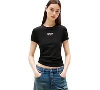 Kurzarmshirt TOMMY JEANS "TJW SLIM ESSENTIAL LOGO2 TEE EXT", Damen, Gr. S (36), schwarz, Single Jersey, Obermaterial: 70% Baumwolle, 30% Viskose, unifarben, casual, figurbetont, Kurzarm, Shirts (95111