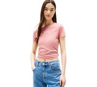 Kurzarmshirt TOMMY JEANS "TJW SLIM ESSENTIAL LOGO2 TEE EXT", Damen, Gr. XXL (44), tahiti berry, Single Jersey, Obermaterial: 70% Baumwolle, 30% Viskose, unifarben, figurbetont, Shirts (25503861-XXL) t