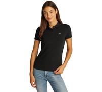 Poloshirt TOMMY JEANS "TJW SLIM ESSENTIAL POLO SHORT SLEEVE", Damen, Gr. XS (34), schwarz, Piqué, Obermaterial: 97% Baumwolle, 3% Elasthan, unifarben, slim fit hüftlang, V-Ausschnitt, abgesteppte Kant