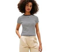 Tommy Jeans Damen Tjw Slim Essential Rib Ss EXT Dw0Dw17383 S/S T-Shirt, Schwarz (Black/Ecru Stripe), XS