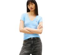 Tommy Jeans Damen Tjw Slim Essential Rib V Ss Dw0Dw17385 S/S T-Shirt, Blau (Light Powdery Blue), S