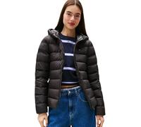 Steppjacke TOMMY JEANS "TJW SLIM HOOD PRNT DOWN JCKT EXT", Damen, Gr. XS (34), schwarz, Web, Steppware, Obermaterial: 100% Polyester, unifarben mit Farbeinsätzen, casual, slim fit, Langarm, Jacken (64