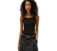 Spaghettitop TOMMY JEANS "TJW ESSENTIAL STRAP TOP EXT", Damen, Gr. S (36), schwarz, Jersey, Obermaterial: 95% Baumwolle, 5% Elasthan, unifarben, Basic, slim fit kurz, Rundhals, Tops, mit Logostickerei